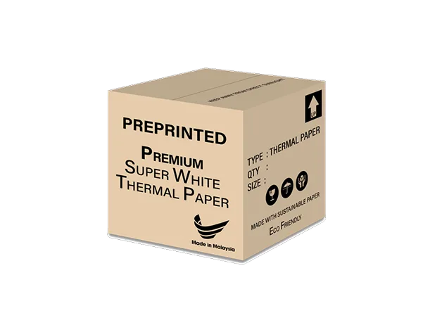 Pre-printed thermal paper roll showing back-print coupon artwork